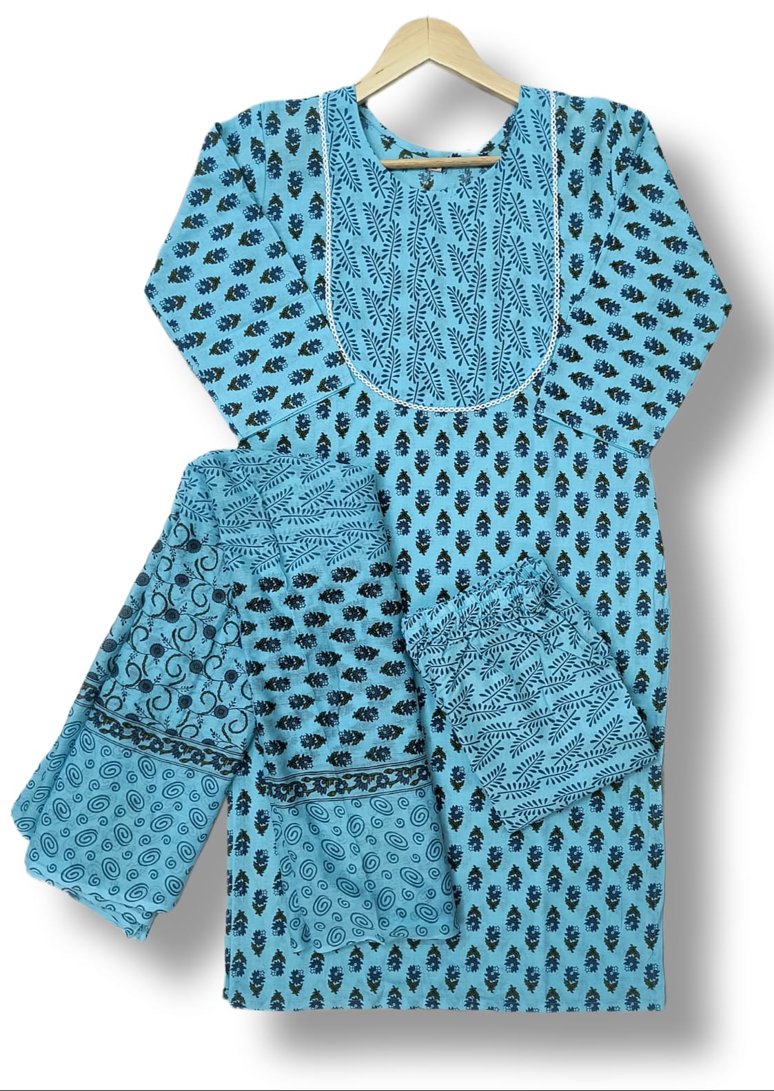 PRINTED COTTON KURTI PANT SET WITH DUPATTA